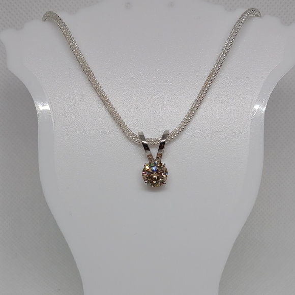 Stunning Sterling Silver Necklace with 2.55CT Natural Champagne Diamond Pendant